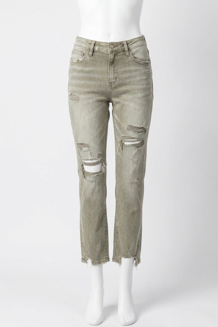 NEW VERVET BY FLYING MONKEY high rise crop straight denim jeans in beige